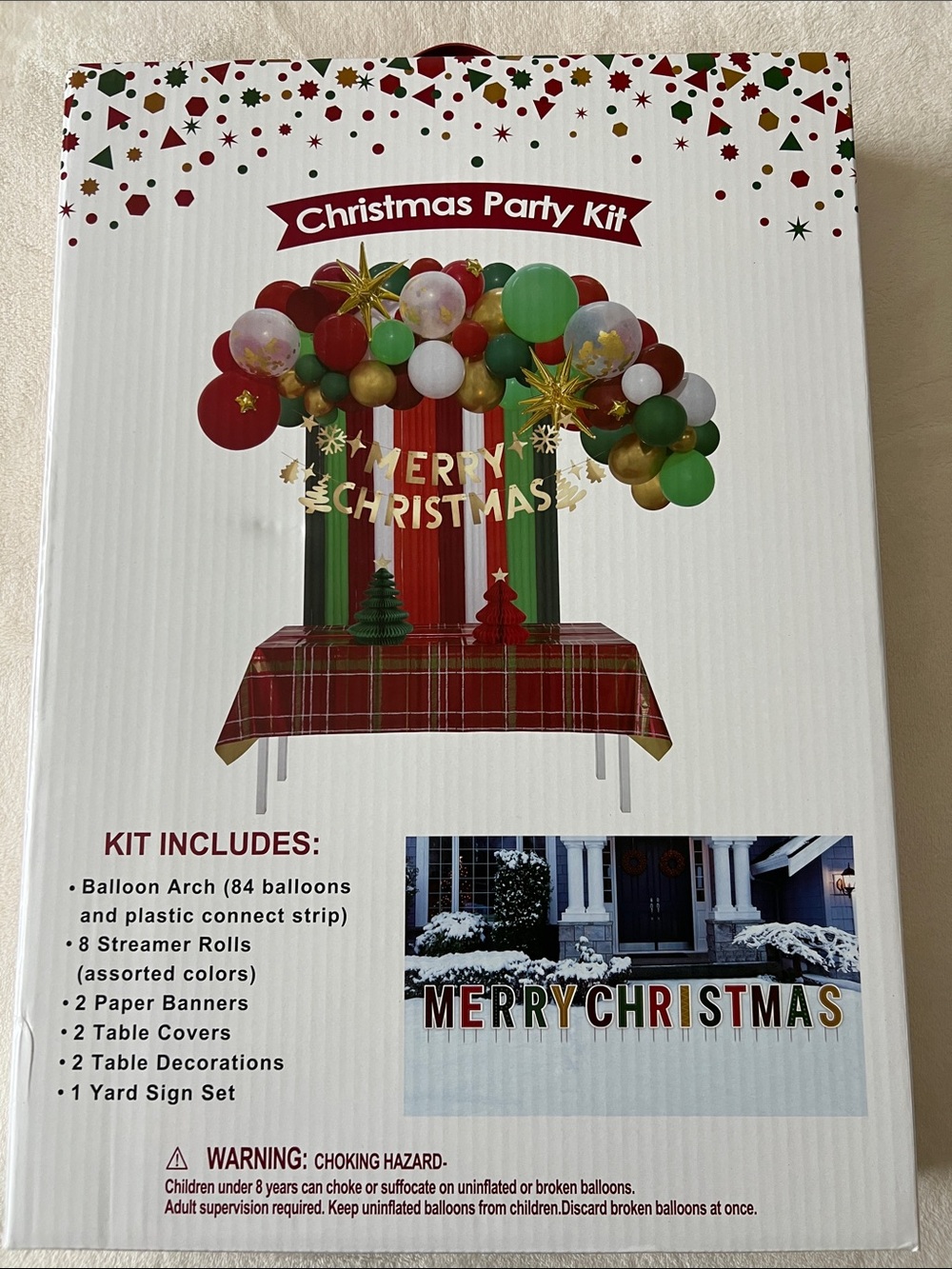 Christmas Party Kit - Red, Green, White & Gold party set for Tables, Room & Yard